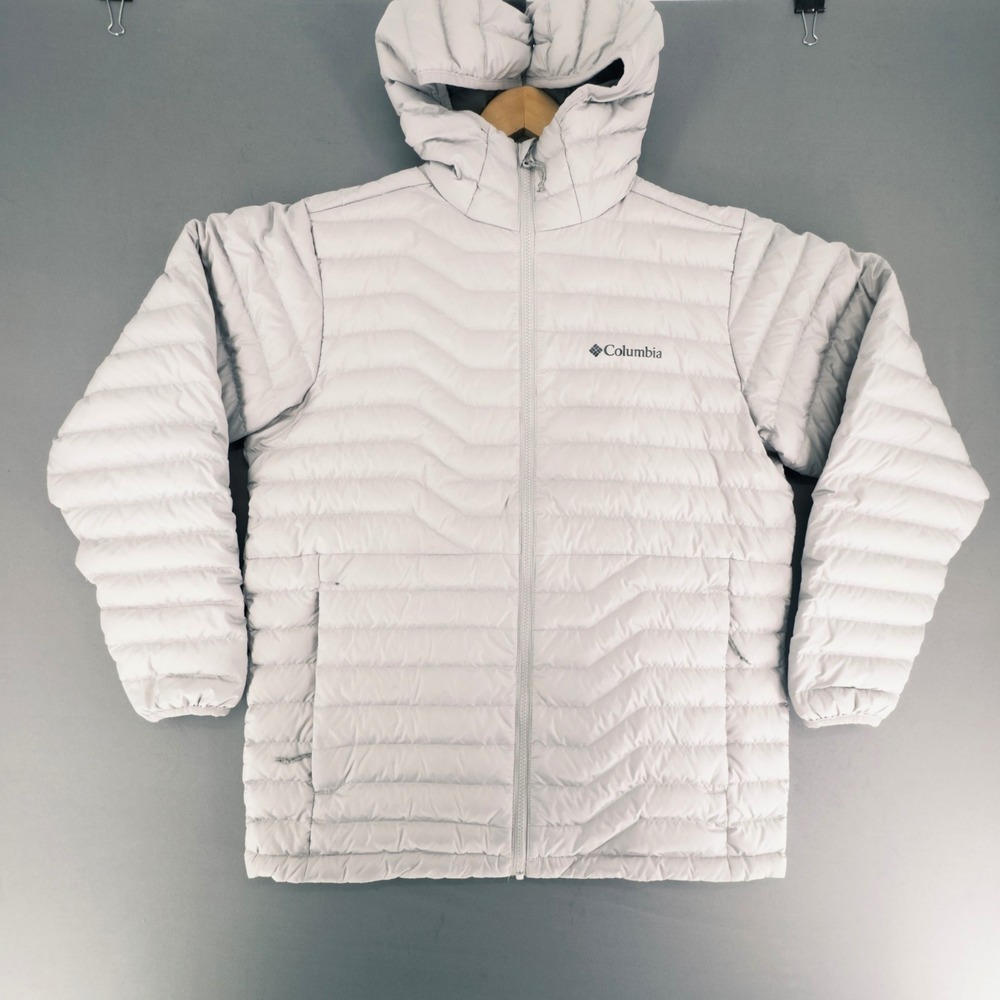 Columbia Omni-Heat Hooded Puffer Jacket Light White Down Insulated XM8687 Mens M